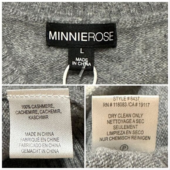Minnie Rose Cashmere Ski Out West Crew Sweater, Size L, Gray, New with tag - Picture 7 of 16